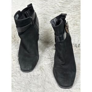 Vionic Tenley Boots Womens Size 8 Black Suede Ankle Block Heel Booties Square